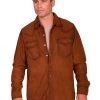 Scully Leather Mens Western L/S Suede Shirt Snap Front Brown