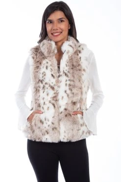 Scully Womens Leopard Acrylic Faux Fur Vest
