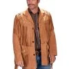 Scully Leather Mens Boar Suede Fringe Mountain Man Jacket Bourbon