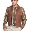 Scully Leather Mens Vintage Lamb Conchos Four Welt Pockets Vest Brown