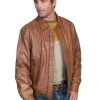 Scully Leather Mens Premium Lambskin Zip Front Jacket Cognac Soft