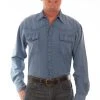 Scully Mens Lt Washed Denim 100% Cotton Western L/S Shirt