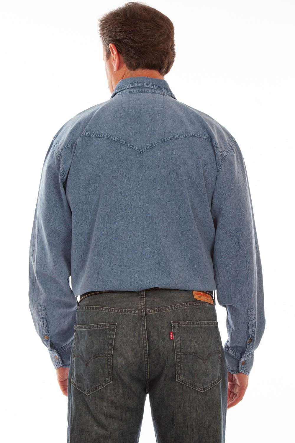 Scully Mens Lt Washed Denim 100% Cotton Western L/S Shirt - Image 2