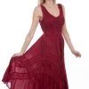 Scully Honey Creek Womens Burgundy Rayon Lace Up Peasant Tiered Dress