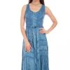 Scully Womens Light Denim Rayon Full Length Lace S/L Dress