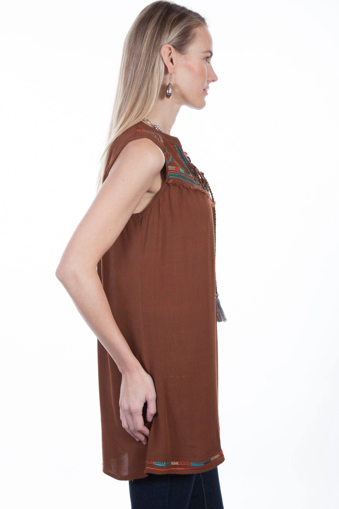 Scully Womens Cinnamon Viscose Embroidered S/L Tunic - Image 4