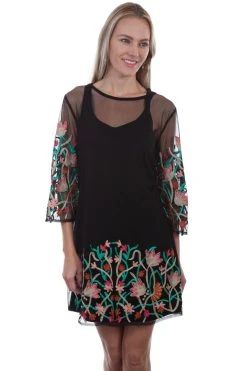 Scully Womens Black 100% Viscose Colorful 2-Piece S/S Dress