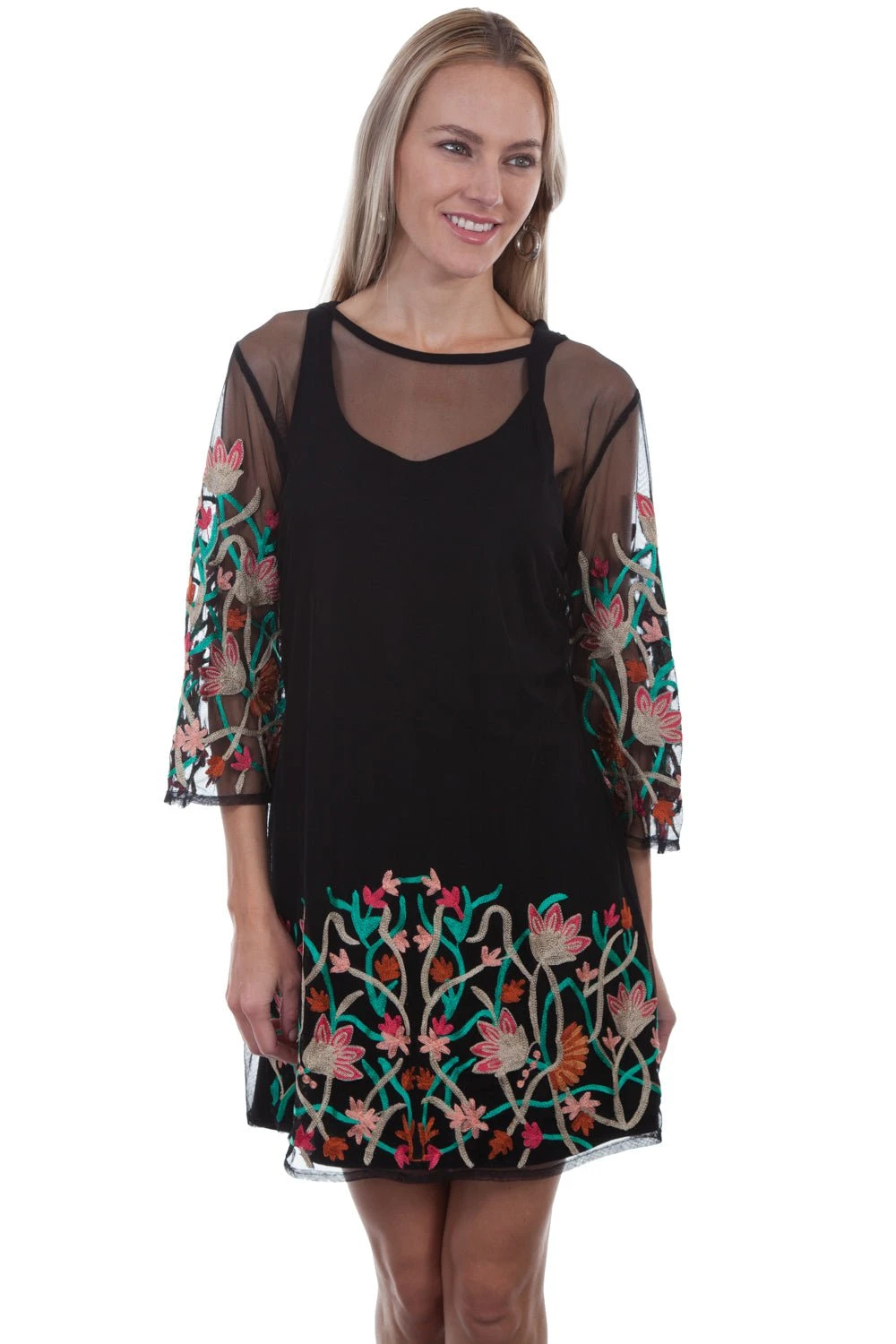 Scully Womens Black 100% Viscose Colorful 2-Piece S/S Dress