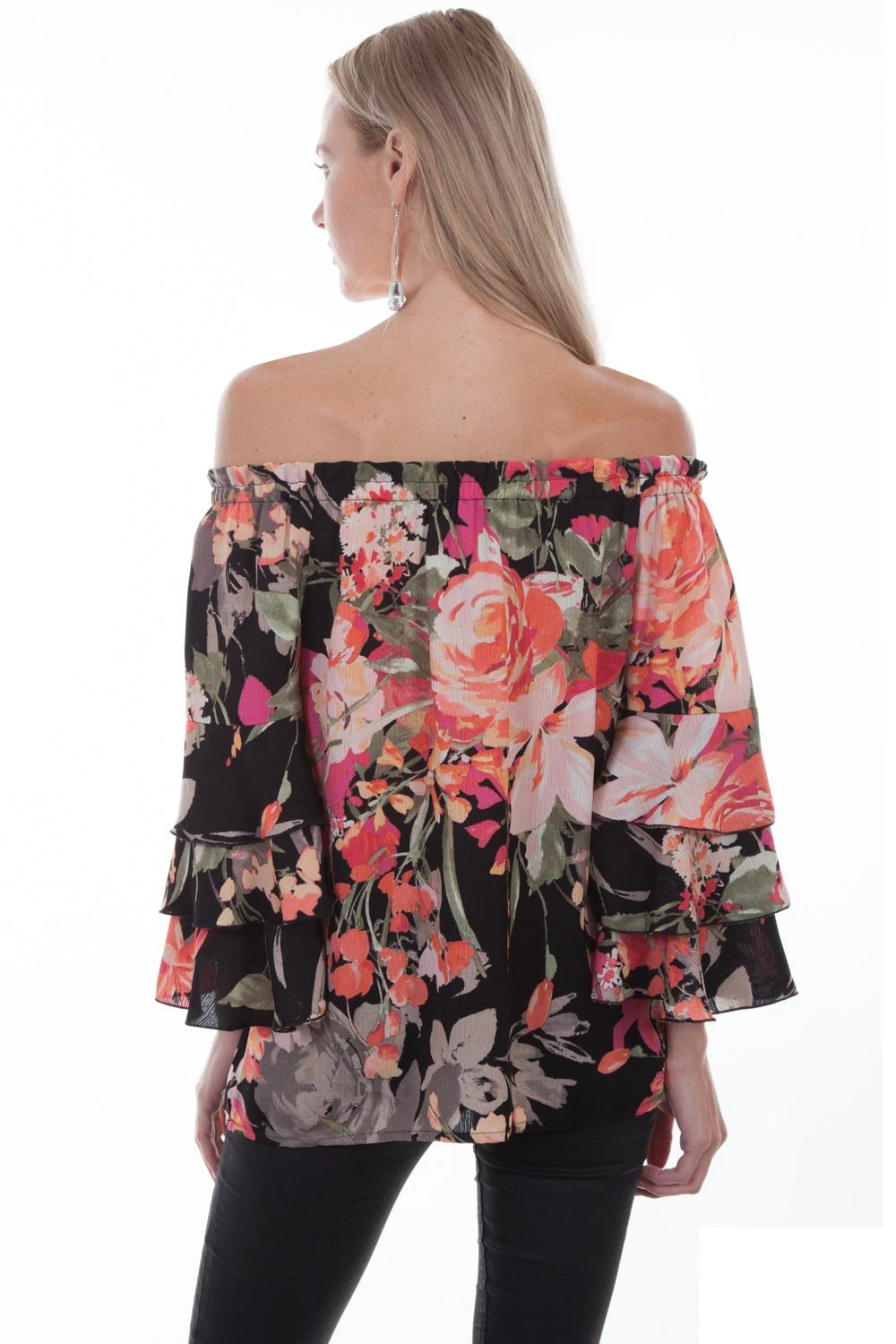 Scully Womens Black Multi Polyester Floral Print S/S Blouse - Image 2