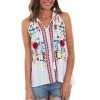 Scully Womens White Multi 100% Viscose Rick Rack Tank Top