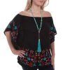 Scully Womens Black 100% Viscose Vibrant Floral S/S Blouse