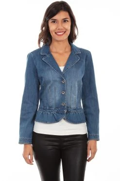 Scully Womens Denim Cotton Blend Peplum Jacket