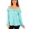 Scully Womens Turquoise Rayon Drapey Ruffle L/S Dress