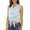 Scully Womens Mint Rayon Cactus S/L Blouse