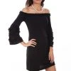 Scully Womens Black Polyester Ruffle L/S Dress