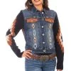 Scully Womens Denim Cotton Blend Aztec Embroidered Jacket
