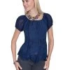 Scully Honey Creek Womens Blue 100% Rayon S/S Multi-Fabric Blouse