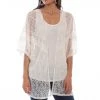 Scully Womens Sand Cotton Blend Lace Tank Cardigan