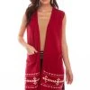 Scully Womens Red/Taupe 100% Cotton Indian Headdress Cardigan