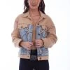 Scully Womens Tan/Blue 100% Cotton Two-Tone Denim Jacket