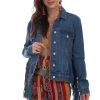 Scully Womens Denim Cotton Blend Jean Fringe Jacket