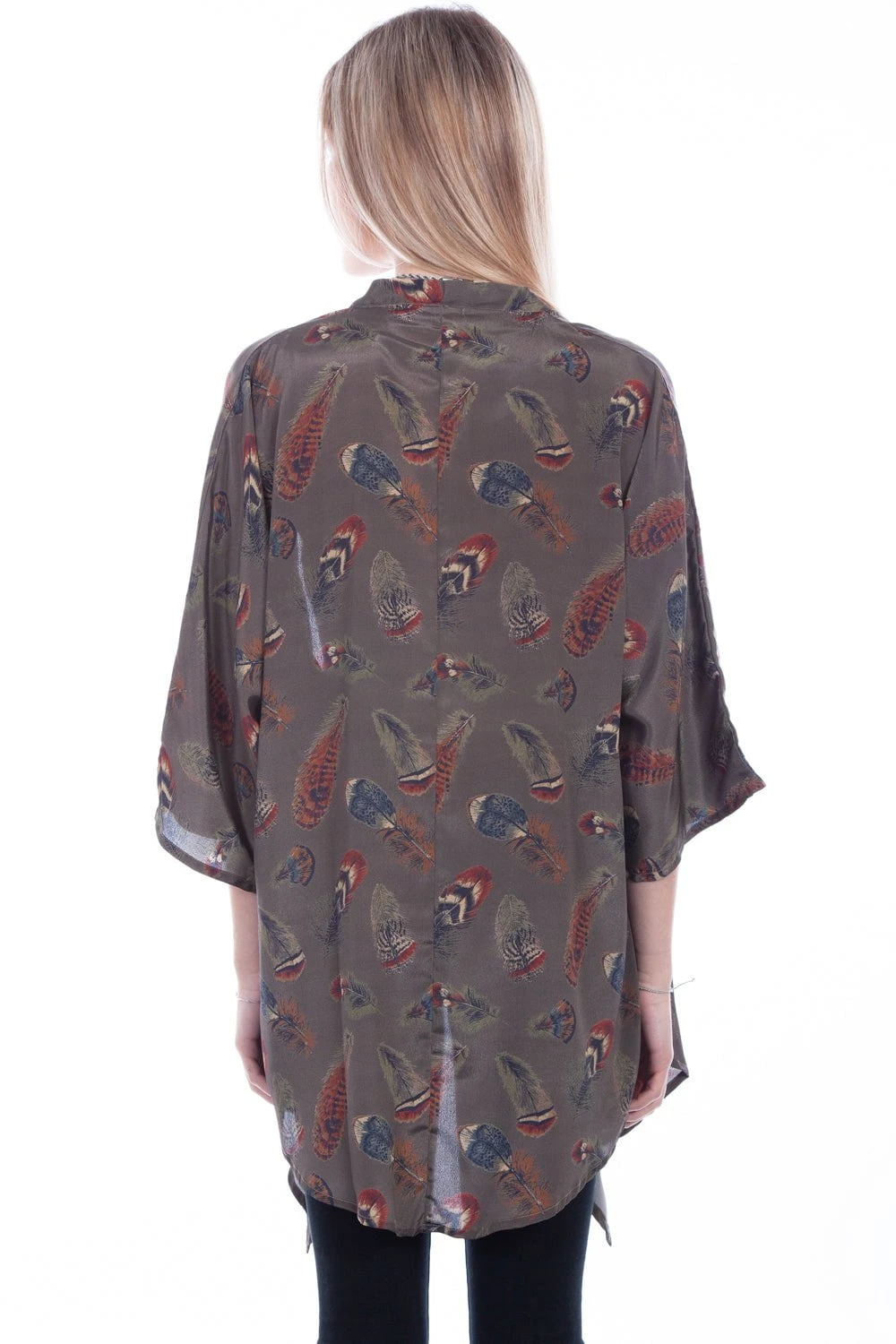 Scully Womens Sage Polyester Feathers Kimono - Image 2