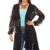 Scully Womens Black 100% Polyester Lace V-Neck Duster