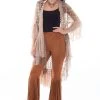 Scully Womens Taupe Nylon Printed Lace Cardigan