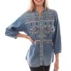 Scully Womens Denim Tencel Aztec Western S/S Blouse