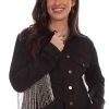Scully Womens Black Cotton Blend Rhinestone Fringe Denim Jacket