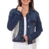 Scully Womens Denim Cotton Blend Rhinestone Fringe Jacket