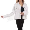 Scully Womens White Cotton Blend Rhinestone Fringe Jacket