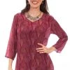 Scully Womens Fuschia Rayon Pullover Drape S/S Blouse