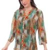 Scully Womens Turquoise Rayon Watercolor S/S Blouse