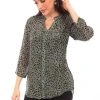 Scully Womens Grey Rayon Animal Print S/S Blouse