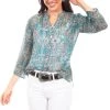 Scully Womens Turquoise Rayon Classic Print S/S Blouse