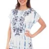 Scully Womens Light Blue Viscose Tie-Dyed Vines S/S Blouse