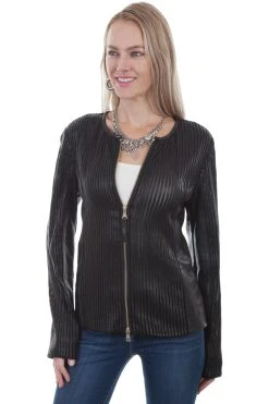 Scully Womens Black Leather Elasticized Jacket