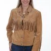 Scully Womens Old Rust Suede Snap Fringe Jacket