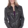 Scully Womens Olive Leather Contemporary Snap Jacket