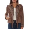 Scully Womens Sand Leather Beaded Yoke Jacket