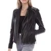 Scully Womens Black Lamb Leather Fringe Studded Jacket