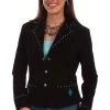 Scully Womens Black Boar Suede Leather Studded Lapel Jacket