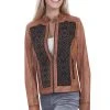 Scully Womens Cognac Lamb Leather Beaded Panel Jacket