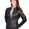 Scully Womens Black Lamb Leather Laced Sleeve Jacket