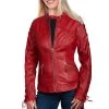 Scully Womens Red Lamb Leather Laced Sleeve Jacket