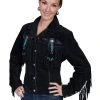 Scully Leather Womens Beaded Fringe Conchos Boar Suede Jacket Black