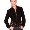 Scully Leather Womens Studded Conchos Boar Suede Jacket Black