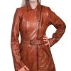 Scully Womens Brown Lamb Leather Washed Belted Coat