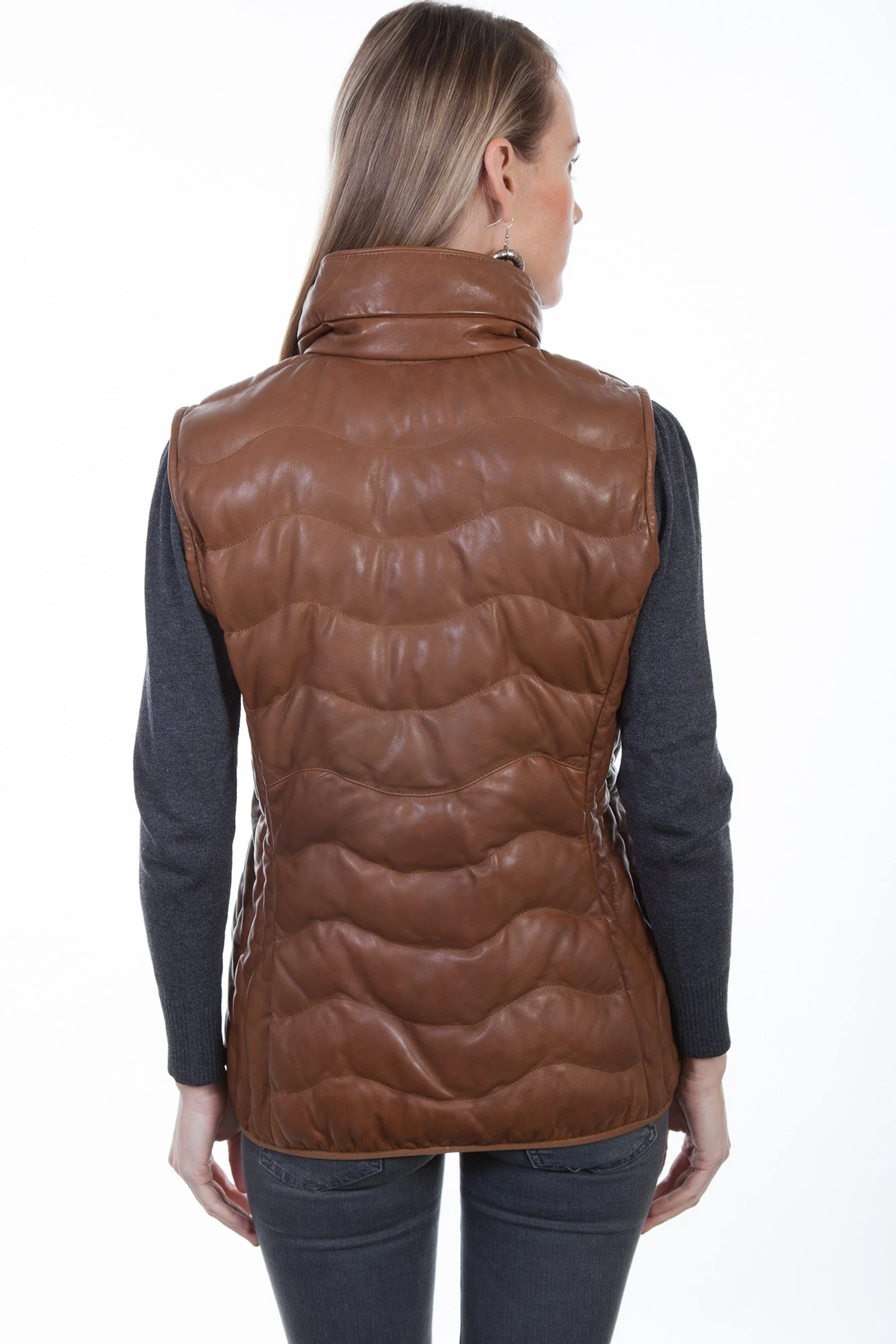 Scully Womens Cognac Soft Lamb Puffer Vest - Image 3